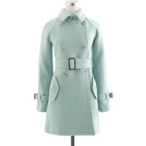 J. Crew Mint Green Stadium-Cloth Boulevard Trench